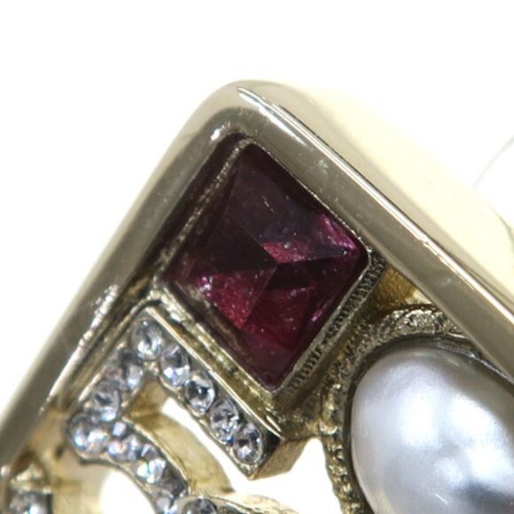 CHANEL CC Logos Rhinestone Pearl No.5 Square Stud Earrings Gold Tone - Picture 9 of 9